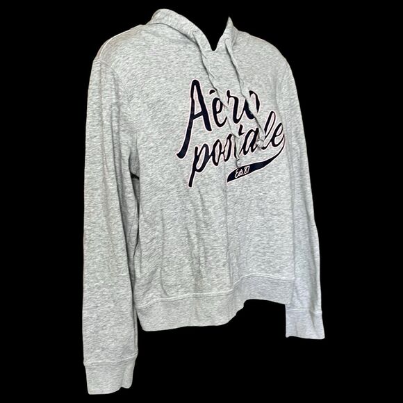Aeropostale Blue/Pink Logo Graphic Cropped Grey Hoodie Pullover Sz M Y2K - Picture 7 of 10